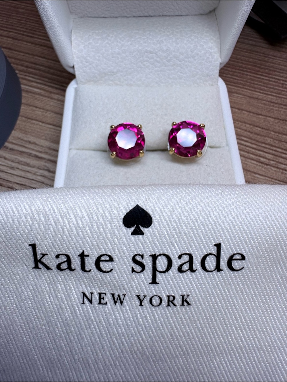 kate spade Hot Pink Faceted Crystal Stud Earrings in Gold Tone